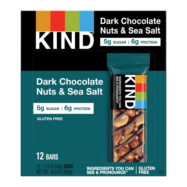 KIND Dark Chocolate, Nuts &amp; Sea Salt Bars, 1.41 Oz, Box Of 12 KND17851