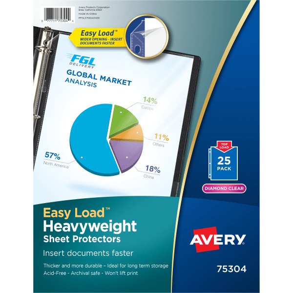 Avery® Clear Removable Self-Adhesive Display Protectors, Holds 8-1/2” x 11”  Sheets, Top Load, 10ct (74404)