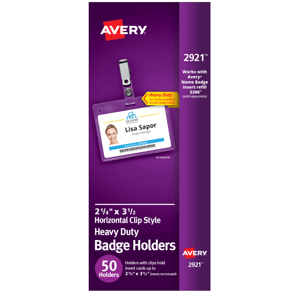 Avery Heavy-Duty Secure Top Clip-Style Badge Holders - Support 2.25