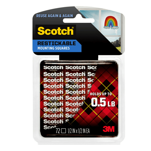 Scotch® Restickable Removable Adhesive Tabs, 1/2 x 1/2, Clear