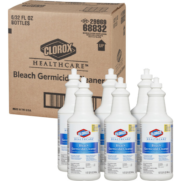 Clorox Healthcare Pull-Top Bleach Germicidal Cleaner - Ready-To-Use - 32 fl oz (1 quart) - 6 / Carton - Disinfectant, Fast Acting, Refillable, Cleanse, Anti-corrosive, Versatile, Anti-bacterial - White