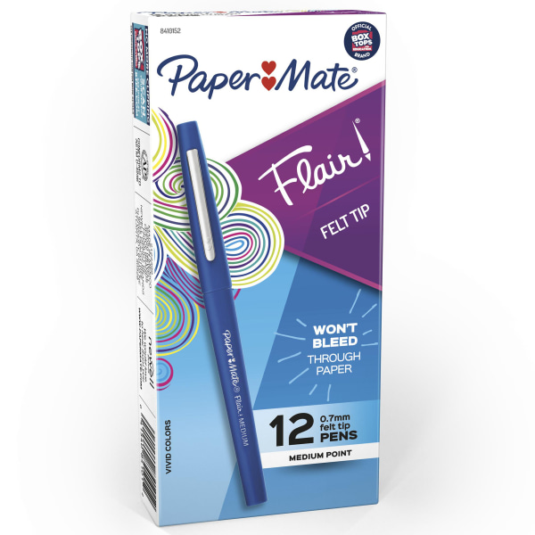 Paper Mate® Flair® Porous-Point Pens, Medium Point, 0.7 mm, Blue Barrel,  Blue Ink, Pack Of 12 - Zerbee