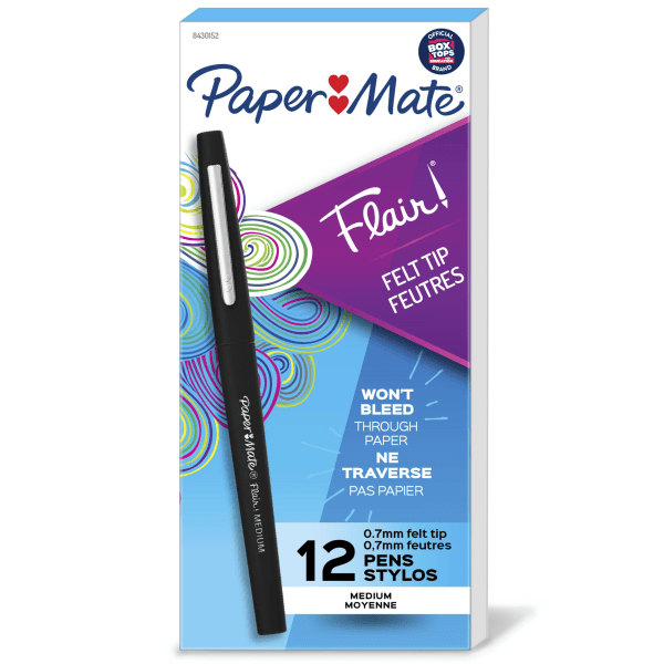 Paper Mate Flair Felt Tip Pens, Medium Point (0.7mm), Assorted Colors, 12  Count