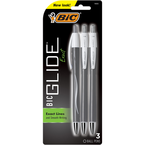 BIC® Glide™ Exact Retractable Ballpoint Pens, Fine Point, 0.7 mm, Gray  Barrel, Black Ink, Pack Of 3 Pens - Zerbee