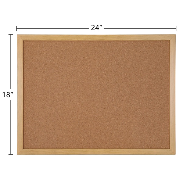 Cork Bulletin Board, 18" x 24", Wood Frame With Light Oak Finish Zerbee
