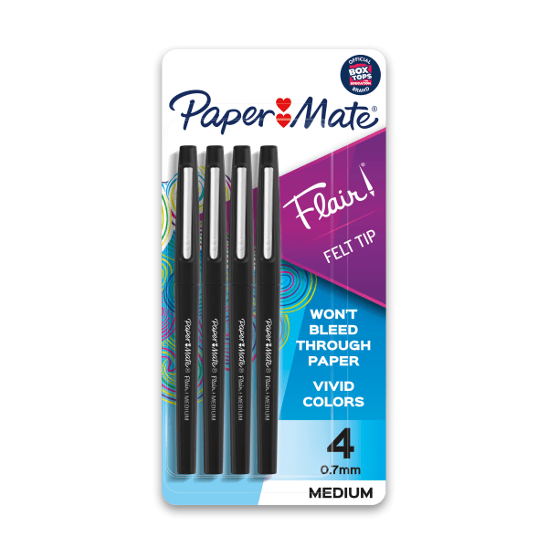 Paper Mate Flair Porous-Point Pens, Medium Point, 0.7 mm, Black Barrel,  Black Ink, Pack Of 36 Pens