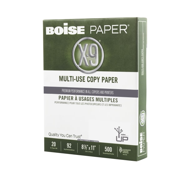 Boise® X-9® 3-Hole Punched Multi-Use Printer & Copier Paper, Letter Size (8  1/2 x 11), 5000 Total Sheets, 92 (U.S.) Brightness, 20 Lb, White, 500  Sheets Per Ream, Case Of 10 Reams - Zerbee