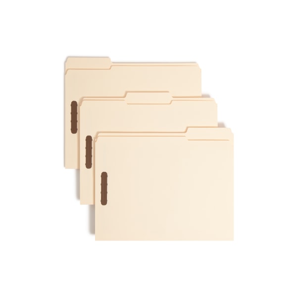 Smead® Manila Reinforced Tab Fastener Folders With Two Fasteners, 1/3
