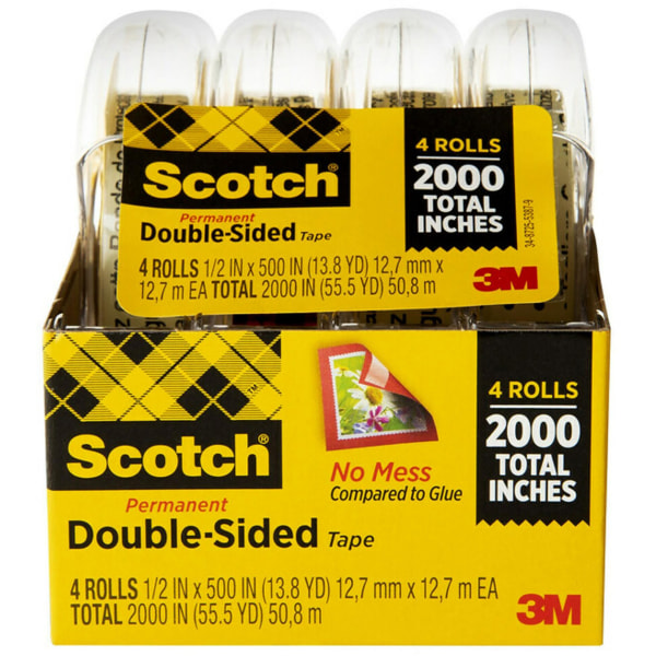 Scotch Double Sided Tape, 1/2 in x 500 in