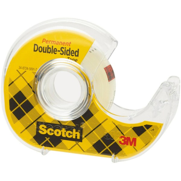 Scotch Permanent Double Sided Tape with Dispenser, 1/2 x 250, 3