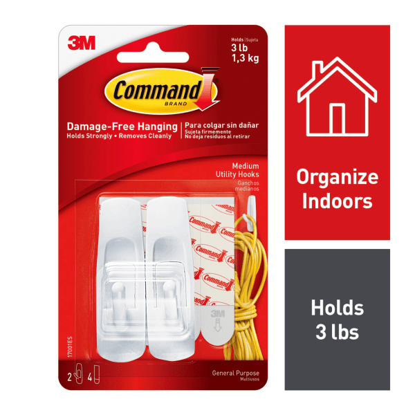 Command Medium Utility Hooks with Adhesive Strips - Zerbee