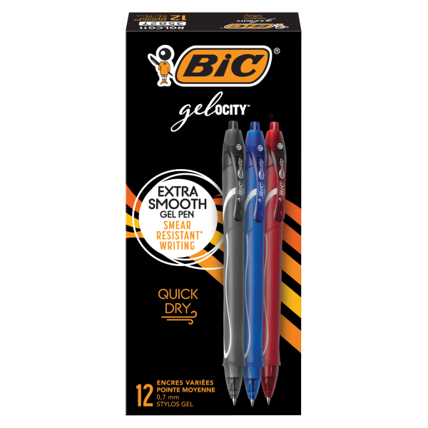 BIC Gel-ocity Quick Dry Dries Up To 3x Faster SUPER BRIGHT COLORS 8 Pack,  Smear Free, Assorted Colors Retractable Gel Pens, Medium Point 0.7mm