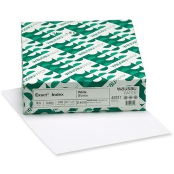 Wausau Exact 30% Recycled Heavyweight Index Card Stock, 8 1/2in x 11in, 90  Lb, White, Pack Of 250 Sheets