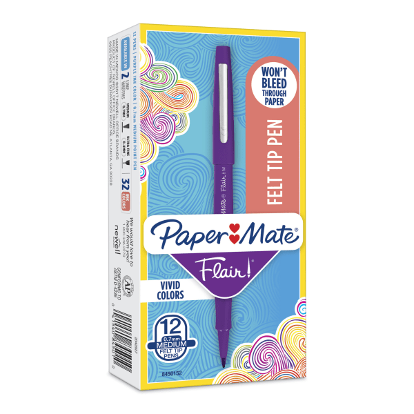 Paper Mate Point Guard Flair Porous Point Stick Pen Purple Ink Medium Dozen