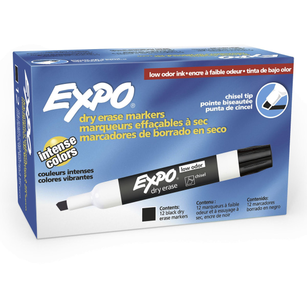 EXPO Low Odor Dry Erase Markers, Chisel Tip, Black, 2 Pack