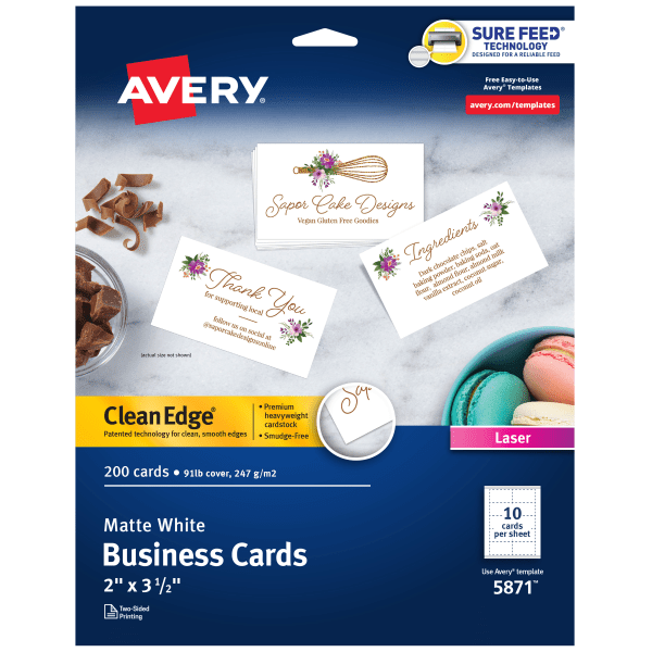 Avery® Clean Edge® Printable Business Cards With Sure Feed Technology, 2 x  3.5, White, 400 Blank Cards For Laser Printers - Zerbee