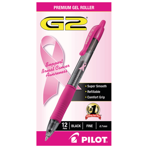 Pilot G2 Retractable Gel Pens, Fine Point, 0.7 mm, Pink Barrels, Black Ink,  Pack Of 12 - Zerbee