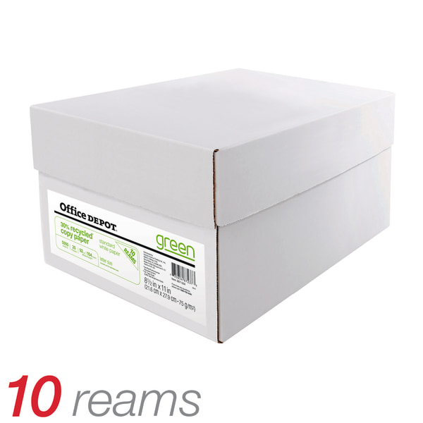 Office Depot Brand Business Multi Use Printer Copier Paper Letter Size 8 12  x 11 5000 Total Sheets 92 U.S. Brightness 20 Lb White 500 Sheets Per Ream  Case Of 10 Reams - Office Depot