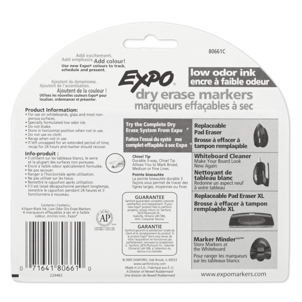 EXPO Low Odor Dry Erase Markers Chisel Tip Black Pack Of 12