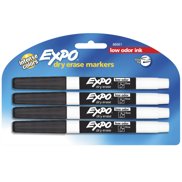  EXPO Low Odor Dry Erase Markers, Fine Tip, Black, 4 Count :  Everything Else