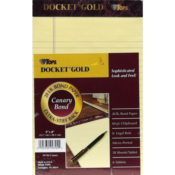 TOPS™ Docket Gold™ Premium Writing Pads, 5" x 8", Jr. Legal Rule