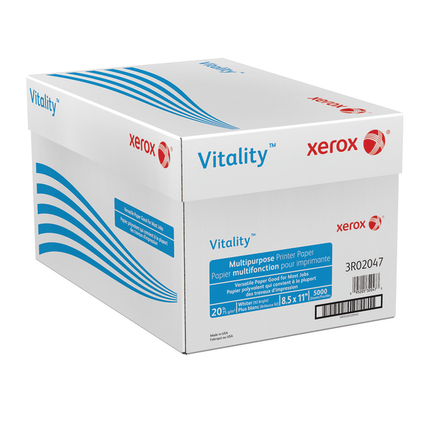 Xerox® Vitality™ Multi-Use Printer & Copier Paper, Letter Size (8 1/2 x 11),  5000 Total Sheets, 92 (U.S.) Brightness, 20 Lb, FSC® Certified, White, 500  Sheets Per Ream, Case Of 10 Reams - Zerbee