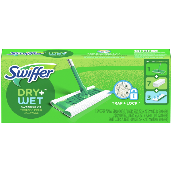 Swiffer® Sweeper® Dry + Wet Starter Kit, 46H x 10W x 8D, Silver/Green -  Zerbee