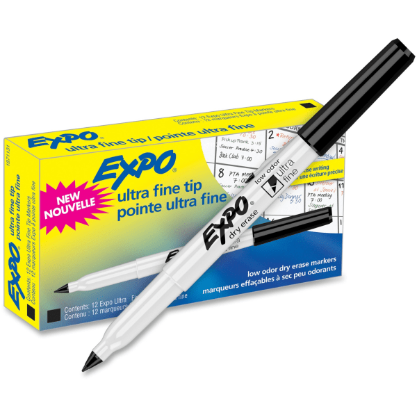 EXPO Low Odor Dry Erase Markers Fine Point Black Pack Of 4
