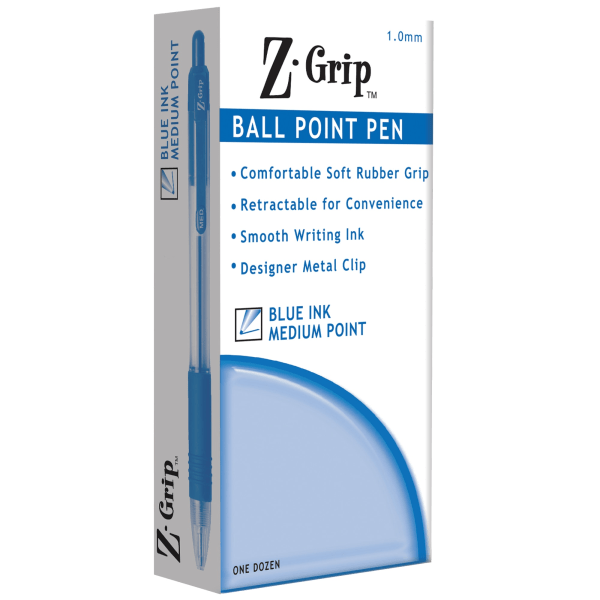 Z-Grip Retractable Ballpoint Pen, Medium Point, 1.0mm, Blue Ink, 24-Pack
