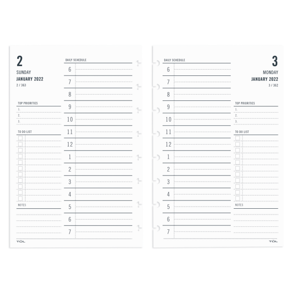 TUL® Discbound Daily Refill Pages, Junior Size, January To December 2022,  TULJRFLR-1PG - Zerbee