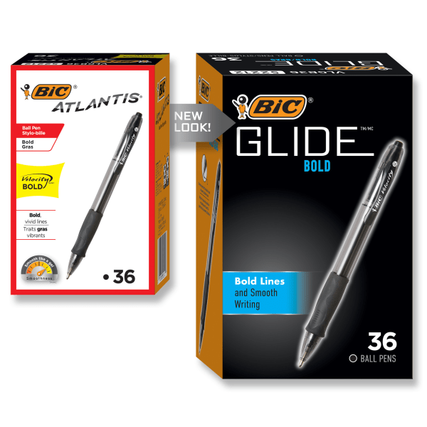BIC® Glide® Bold Ballpoint Pens, Bold Point, 1.6 mm, Translucent Barrel,  Black Ink, Pack Of 36 - Zerbee