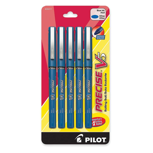 Pilot Precise V5 Stick Rolling Ball Pens, Extra Fine Point, Blue  4-PACK(35335)
