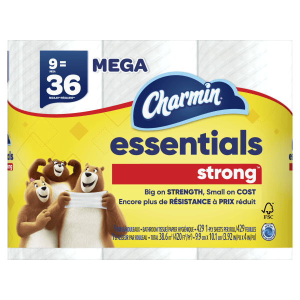 Charmin Essentials Strong Mega 2-Ply Toilet Paper Rolls, 4 x 4-1