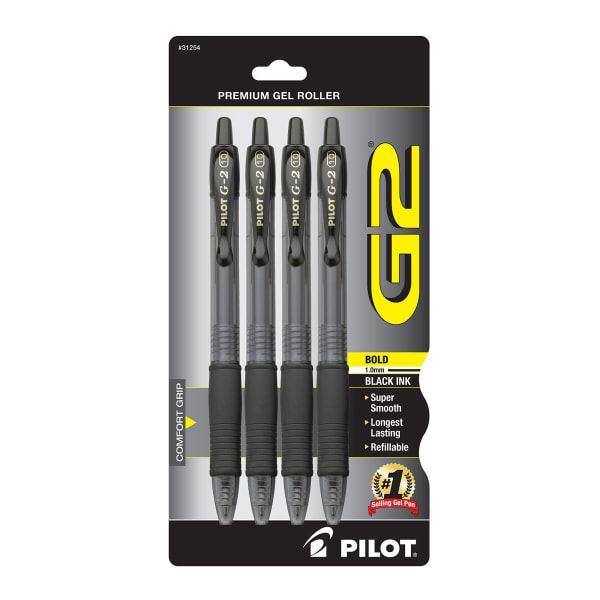 Pilot G2 Retractable Gel Pen, Ultra Fine 0.38mm Rollerball Point - Black  Ink, Clear Barrel - 12 / Box