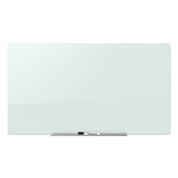 InvisaMount Magnetic Glass Marker Board, Frameless, 50" x 28", White Surface QRTG5028IMW