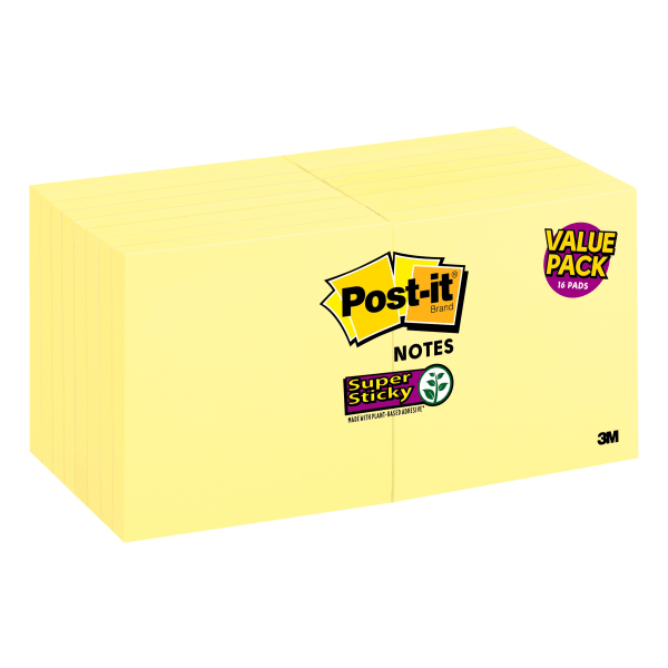 Post-it Super Sticky Notes, 3 in x 3 in, 16 Pads, 90 Sheets/Pad, 2x the  Sticking Power, Canary Yellow - Zerbee