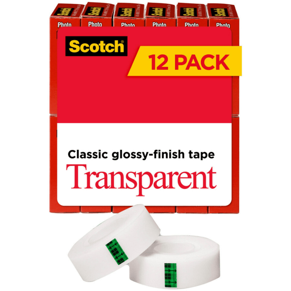 Scotch Transparent Tape 600 2P12 72 1/2 x 2592 3 Core Transparent