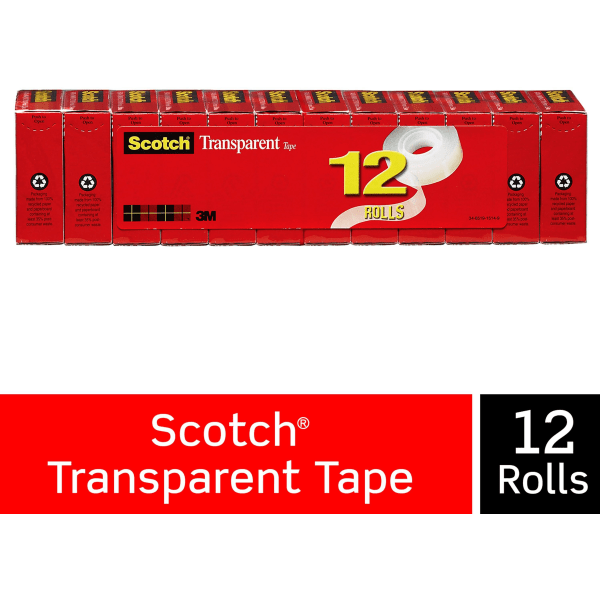 Scotch® Transparent Tape, 3/4 x 1000, 1 Core, Clear 6/Box (MMM600K6)