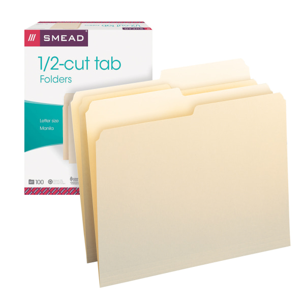 Smead 15338 Antimicrobial File Folders 1/3 Cut Top Tab Legal Manila 100/Box 