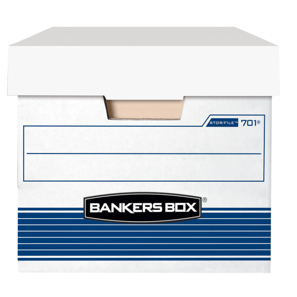 STOR/FILE Storage Box, Letter, Lift Lid , 12 x 24 x 10, White/Blue, 12/Carton FEL00701