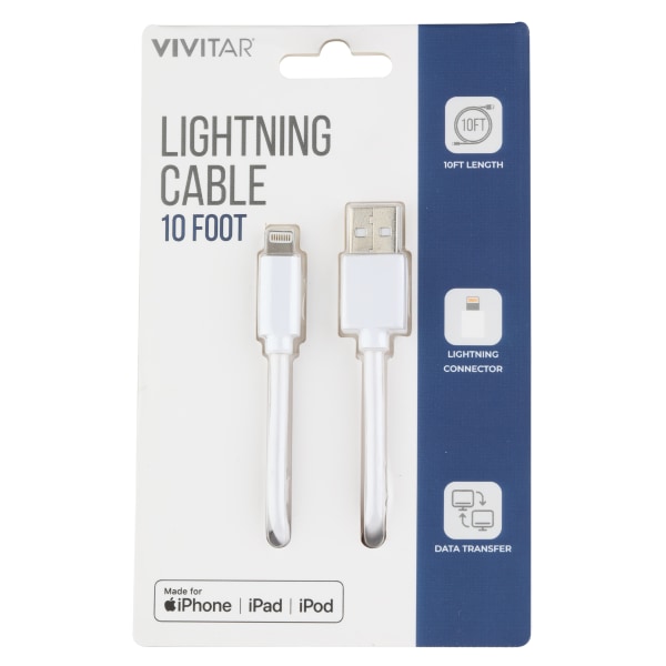 Vivitar Lightning To Usb-a Cable, 10', White, Nil1010-wht-stk-24 - Zerbee