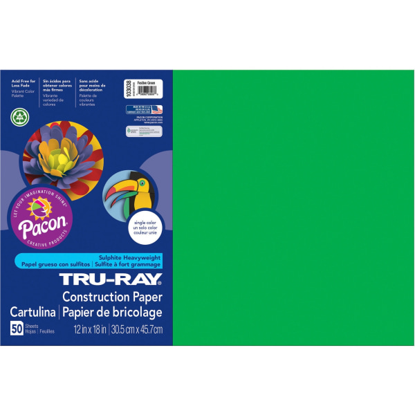 Tru-Ray® Construction Paper, 50% Recycled, 12 x 18, Festive Green, Pack  Of 50 - Zerbee
