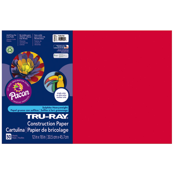 Tru-Ray Construction Paper, 76 lbs., 9 x 12, Holiday Red, 50