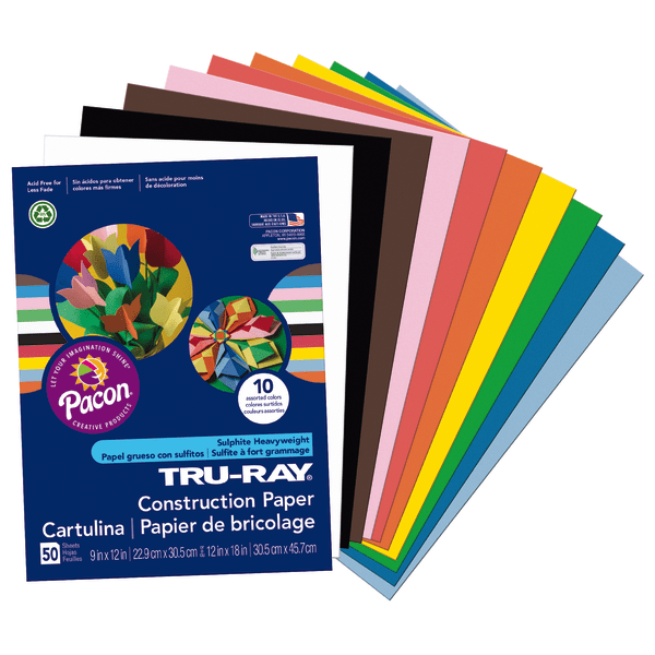 Pacon Tru-Ray Construction Paper, 76 lbs., 9 x 12, Red, 50