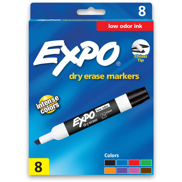 EXPO Low-Odor Dry-Erase Markers, Chisel Point, Pastel Colors, Pack Of 4 