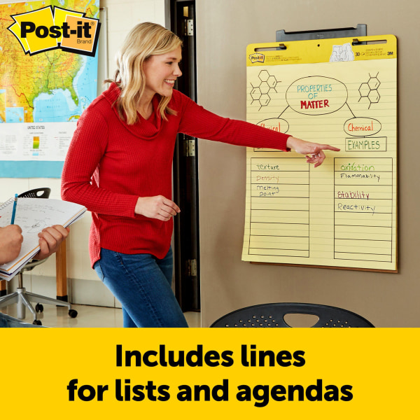 Postit Super Sticky Easel Pads, Lined, 25" x 30", Yellow/Blue, Pack Of