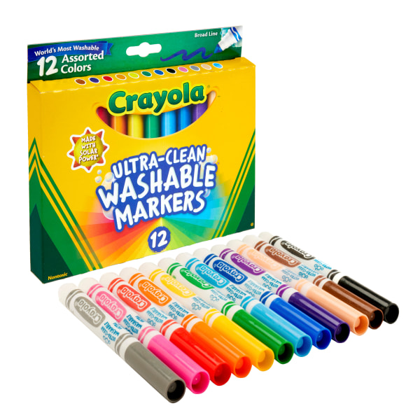 Crayola® Washable Markers, Broad Line, Assorted Classic Colors, Box Of 12 -  Zerbee