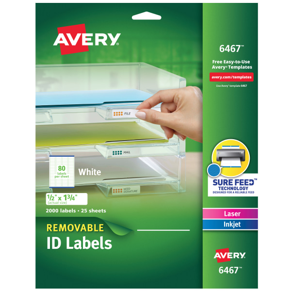 Avery® Removable Laser/Inkjet ID Labels, 6467, Multipurpose, 1/2