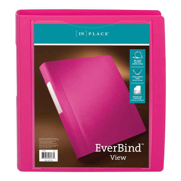 EverBind™ View 3-Ring Binder, 1 1/2 D-Rings, Pink - Zerbee