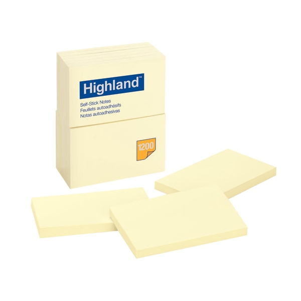Highland™ SelfStick Notes, 1200 Total Notes, Pack Of 12 Pads, 3" x 5